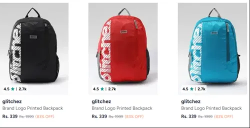 Image of Glitchez Unisex Brand Backpack Upto 83%Discount