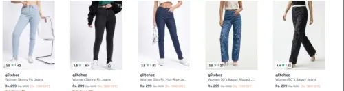 Image of Glitchez Women's Jeans starting From Rs.299 @ myntra