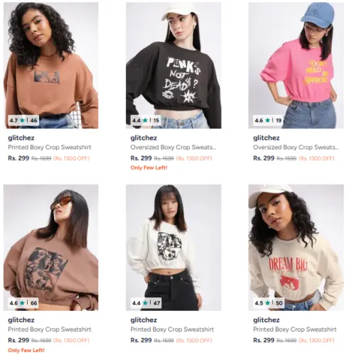 Image of Glitchez Women's Sweatshirts @ Starting ₹299