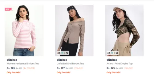 Image of Glitchez Women's Tops at minimum 70% Discount