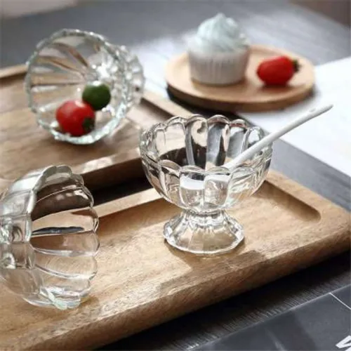 Image of Global Mart Glass Mixing Bowl Ice Cream Bowl Set, 120ml Dessert Bowl, Clear Glass Dessert Bowl (Clear, Pack of 6) (Pack 
