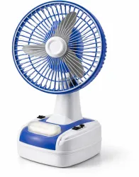 GLOBEX 8-Inch Rechargeable | Table Fan | with LED Lamp Energy Saving 1400 mm Table Fan (4 Star | Blue | Pack of 1)