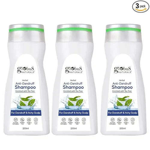 Image of Globus Naturals Anti Dandruff Shampoo, For Dandruff and Itchy Scalp, Suitable For All Hair Types, 200 ml (Pack of 3)