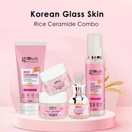 Image of Globus Naturals Ceramide Glow Rice Radiance Combo For Korean Glass Skin Face Wash  (5 Items in the set)