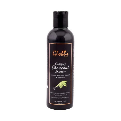 Image of Globus Naturals Clarifying Charcoal Shampoo, Enriched with Amla, Almond & Aloe vera, For Oily Hair & Scalp 250ml