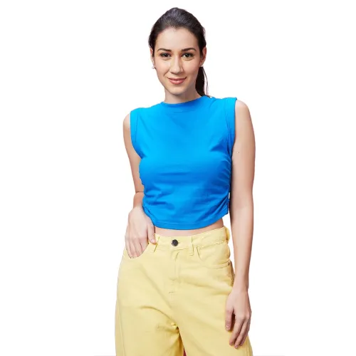 Image of Globus Solid Round Neck Casual Crop Top
