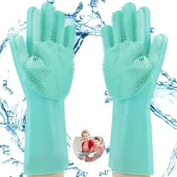 Gloves Magic Silicone Dish Washing Gloves, Silicon Cleaning Gloves, Silicon Hand Gloves for Kitchen Dishwashing and Pet