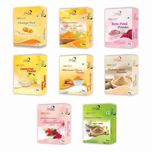 Image of glowious Skin Care Combo Pack - 8 Natural Powders (Orange Peel, Rose Petal, Multani Mitti, Kasturi Turmeric, Lemon Peel,
