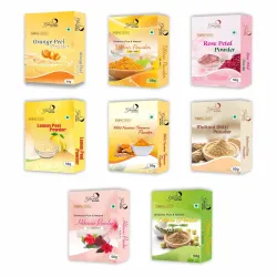 glowious Skin Care Combo Pack - 8 Natural Powders (Orange Peel, Rose Petal, Multani Mitti, Kasturi Turmeric, Lemon Peel,