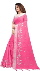 GLOWMOROUS Embroidered Bollywood Chanderi, Cotton Silk Saree 