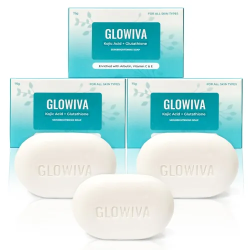 Image of Glowviva Kojic Acid + Glutathione Soap For Skin Brightening With Vitamin C,E Arbutin, Liquorice Extracts Pack Of 3 (75g 