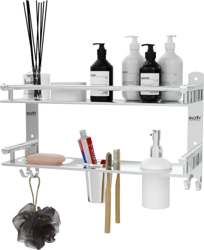 Image of GLOXY Stainless Steel Wall Shelf (Number of Shelves - 2, Clear)