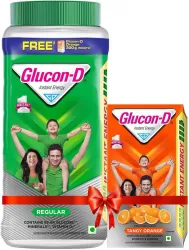GLUCON-D Regular Glucose Powder , Jar with Free 300 g Tangy Orange Sports Drink (1 kg, Regular Flavored)