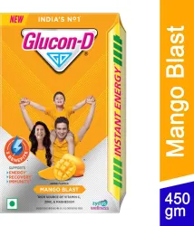GLUCON-D Mango Blast with 3 Benefits of Energy, Recovery, and Immunity, Refill Sports Drink (450 g, Mango Blast Flavored