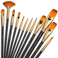 GLUN® Paint Brushes 12 Different Professional Drawing Paint Brushes, Wide and Fine Tip, Nylon Hair Artist Paintbrushes