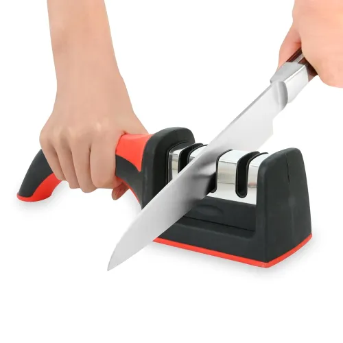 Image of GLUN 3-in-1 Professional Grade Knife Sharpener Pack of 1, Easy Handle Grip with Stable Base, 3-Stage Sharpening Tool for