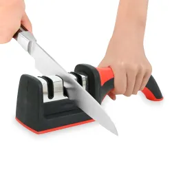 GLUN® 3 in 1 Knife Sharpener with Easy-Grip Handle and Non-Slip Rubber Base, 3-Stage Sharpening Tool forAll Types of Cer