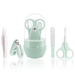 GLUN Baby Care Set, Capsule Shape Pack, 4-in-1 (Anti-Pinch Nail Clipper, Scissor, Nail File, Tweezer) Turquoise Colour Baby Manicure Set for Newborn, Infant & Toddler