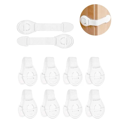 Image of GLUN® Drawer White Locks, Polyester Belt One Side Release Buckles Clips Strong Double Side Tape