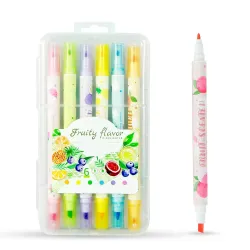GLUN® Fruity Fragrance Markers, 2 in 1 Tip 6 Different Shades, Neon Colours for Card Making, Scrapbooking, Drawing, & DI