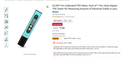 Image of GLUN® Pre-Calibrated TDS Meter, Pack of 1 