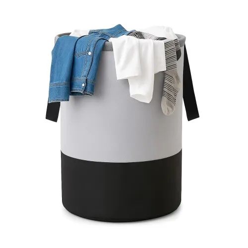 Image of GLUN® Round Laundry Bag, Gray & Black Foldable Waterproof 45 Liter Capacity, Non-Woven Toys & Cloth Storage Bag Pack Of 