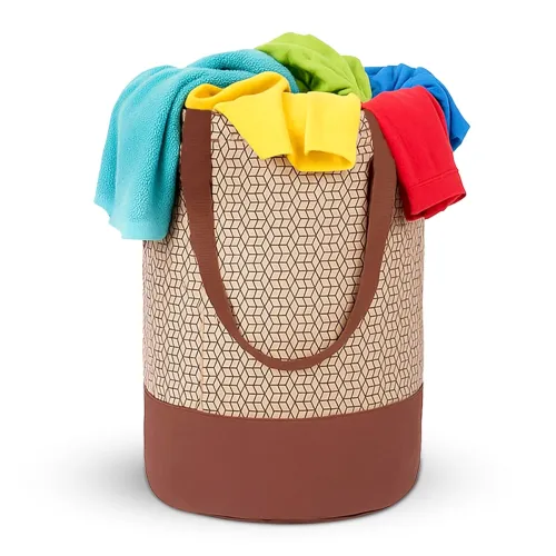 Image of GLUN® Round Printed Laundry Bag, Beige & Brown Foldable Waterproof 45 Liter Capacity, Non-Woven Toys & Cloth Storage Bag