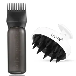 GLUN® Scalp Massager & Dye Comb Bottle Combo, White Anti-dandruff Soft Silicone Bristle & Purple 120ML Hair Dye Applicat