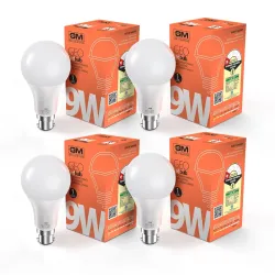 GM GEO 9 Watt LED Bulb | Excellent CRI | Zero Maintenance | High Durability | 85% Energy Saving | Surge Protection | Cool Day Light | Multiple Wattages | Eco-Friendly - Pack of 4