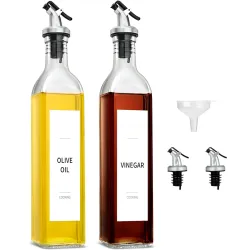 GMISUN Olive Oil Dispenser Bottle for Kitchen, 17oz / 500ml Cooking Oil and Vinegar Cruet Bottle Set with Oil Pourer Spo