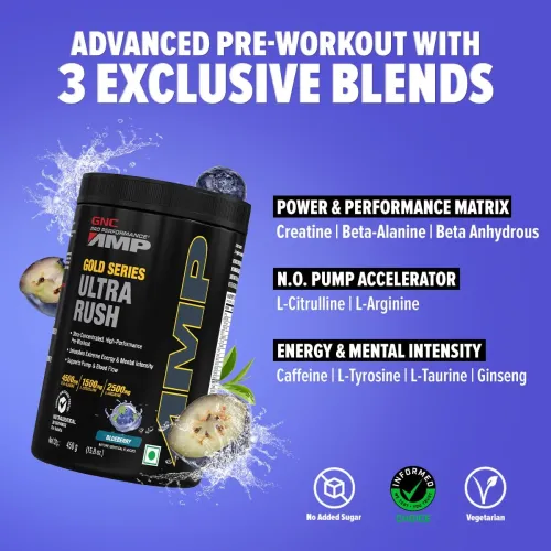 Image of GNC AMP Gold Series Ultra Rush Pre-Workout | 450 gm | 30 Servings | 
