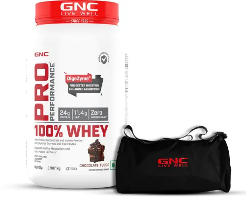 Image of GNC Pro Performance 100% Whey Protein Powder & Gym bag Whey Protein (2 pounds, Chocolate Fudge)