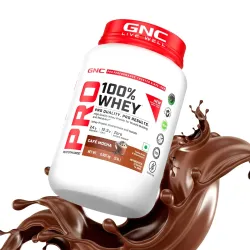 GNC Pro Performance 100% Whey Protein | New Formulation | 24g Protein, 5.7g BCAAs, 12.3g EAAs | Added DigeZyme® | Whey Isolate & Concentrate Blend, Low Carb (4.51g), No Added Sugar | Café mocha, 907g
