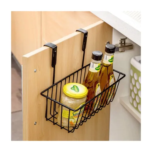 Image of Go Hooked Hanging Storage Basket, Cabinet Door Organiser, Over Door Kitchen Cabinet Storage Basket Rack Holder Hanging O