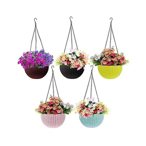 Image of Go Hooked Plastic Hanging Pot, Multicolour, 7.1 Inch, 5 Pieces (RAttanPlanterSetof5)