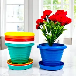 Go Hooked Plastic Planter Pots Set of 6 with Saucer Tray