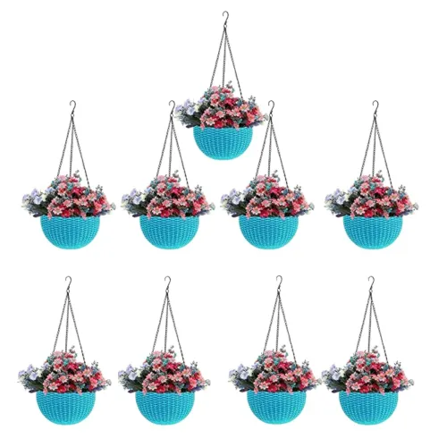Image of Go Hooked Pots | Plastic | Hanging Pot | Light Blue | Pot Diameter- 7.1 Inch | Pot Height-4.8 Inch | Pot Thickness-3 mm 