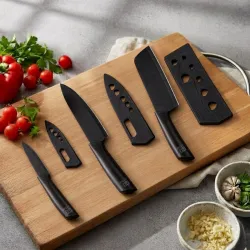 Go Store 3 Pcs Steel Knife Set with Bamboo Wooden Chopping Board (30 x 20 CM)