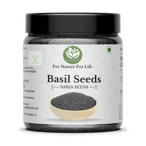 Image of Go Vegan Raw Basil Seeds for weight loss - 300gm | Sabja Seed, Takmuria Seeds 300g (Jar Pack)