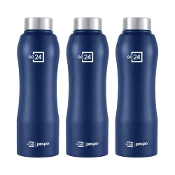 Go24 pexpo Bistro ISI Certified Stainless Steel Fridge/Sports Water Bottle 1 Litre, Denim Blue, Pack of 3| Single Wall |1-Year Warranty | Leakproof Water Bottle for Home, Office, School, Tre...