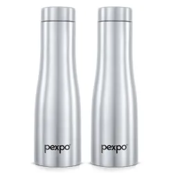 Go24 pexpo Monaco 1000 ISI Certified Stainless Steel Sports/Fridge Water Bottle, 970ml, Silver, Pack of 2 | Eco friendly | BPA Free | Water Bottle for Office, Gym, School, Yoga, Trekking, Ad...