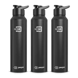 Go24 pexpo Stainless Steel Water Bottle Chromo Knight Black 950ml