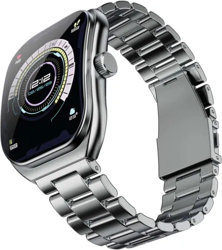 Image of GOBOULT Trail Pro 2.01inch 3D Curved Display + AMOLED, 250+ Watch Faces, IP68 Smartwatch (Silver Strap, Free Size)