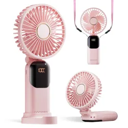 GOCKERA Portable Fan, 4200mAh Battery Operated Fan, 5 Speeds&Digital Display, Makeup Fans for Women with Base, 180°Folda
