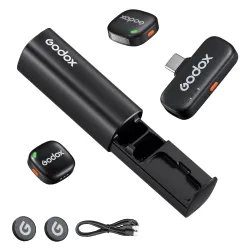 GODOX C01 KIT2 Wireless Microphone, 48kHz/24-bit Professional Lavalier Mic 60W Fast Charging Mini Microphones 7g Ultralight,54H,Noise Reduction,200M Low Latency (2TX+1RX+USB-C+Charging Case)