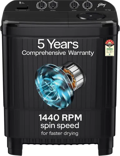 Image of Godrej 10 kg 5 Star Aquajet Pulsator 1400 RPM Speed Semi Automatic Top Load Black