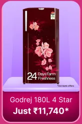 Godrej 180 L Refrigerator @ ₹11740 on Flipkart big Billion Days Sale