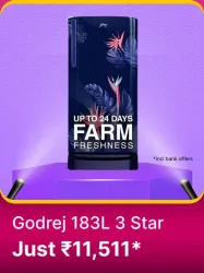 Godrej 183 L 3 Star Refrigerator @ ₹11511 on Flipkart big Billion Days Sale