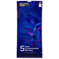 Godrej 185L 5 Star with 5 Years Comprehensive Warranty, 24 Days Farm Freshness, 22L Jumbo Vegetable Tray, Base Drawer Direct Cool Single Door Refrigerator (RD 195EN TDI MN BL, Marine Blue)