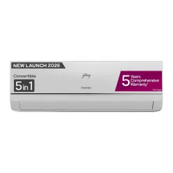 Godrej 1 Ton 3 Star, New star rated, Inverter Split AC, 5-in-1 Convertible Cooling, AI Powered, Self Clean, Copper Conde
